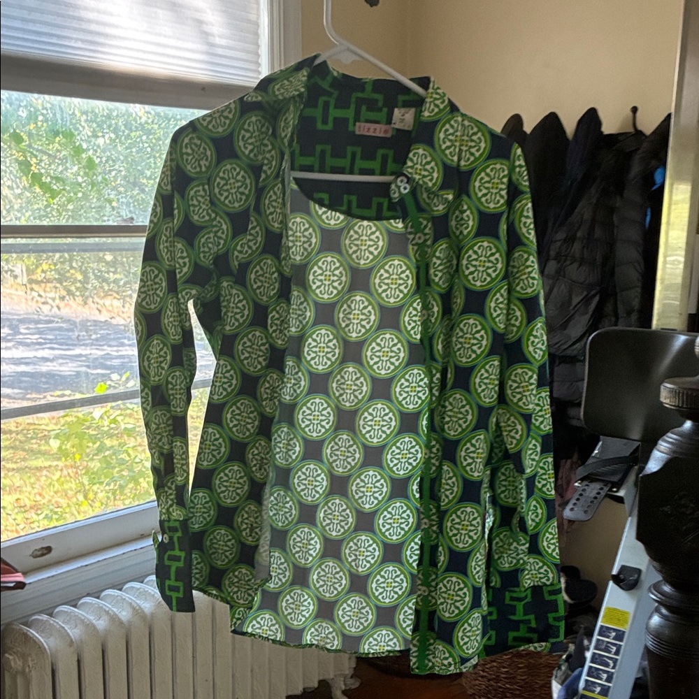 Green and Black Patterned Blouse